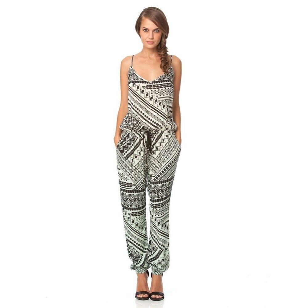 NWT Gypsy 05 Minerva in Mint Tribal Print Rayon Voile Tapered Jumpsuit Jumper S